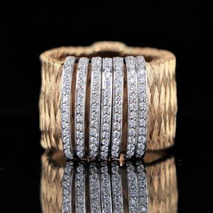 20066 Men's Roberto Coin 18k Yellow Gold Diamond Silk Weave Flex Ring Band 11